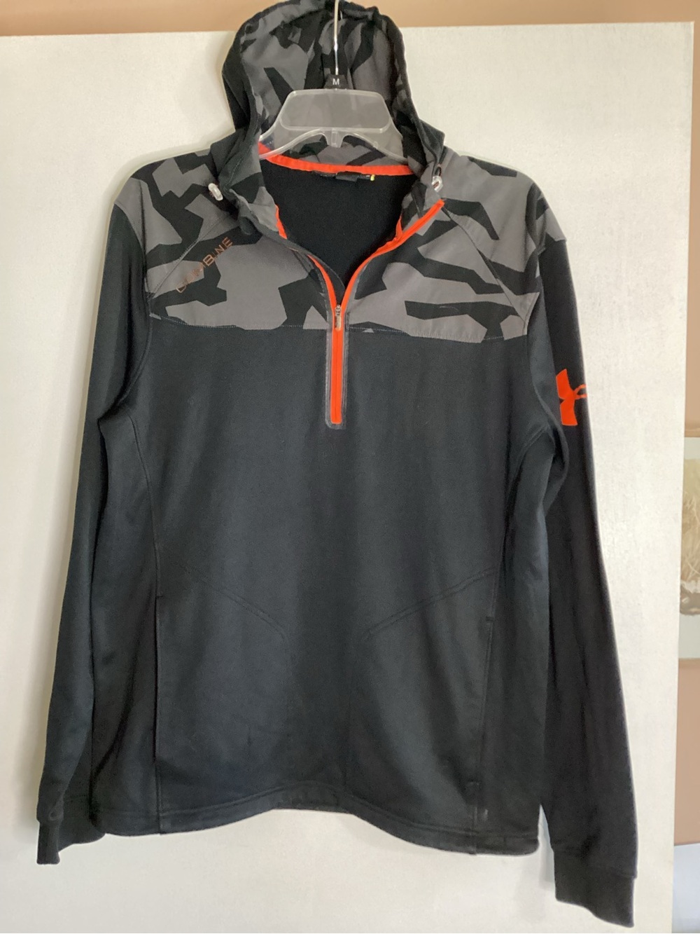 Under Armour Black & Gray Camo Quarter-Zip Hoodie with Orange Trim